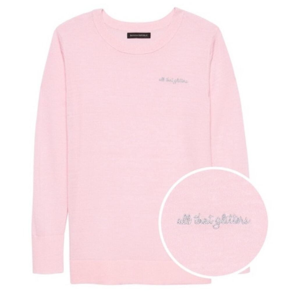 Banana Republic All That Glitters Merino Wool Sweater Pink Women's L